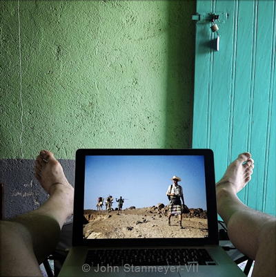 "Editing the other Walking Man, Paul Salopek, while listening to James Taylor's Frozen Man, in my hotel room in Afar, Ethiopia." | John Stanmayer