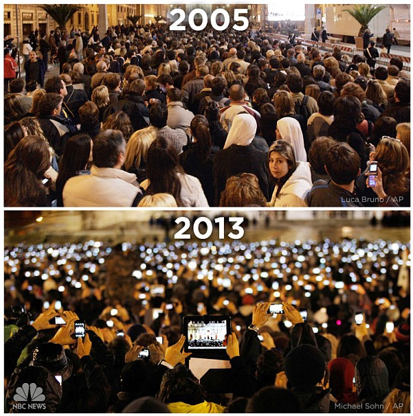 What a difference eight years make. St. Peter's Square in 2005 vs. 2013. | #NBCPope