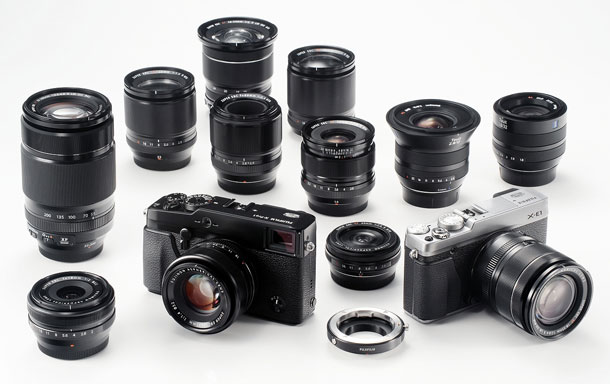The X series Fujinon and Carl Zeiss lens lineup in all its splendor.