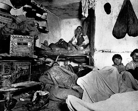 "Five Cents a Spot: Lodgers in a Bayard Street Tenement" is a famous photography by Jacob Riis.