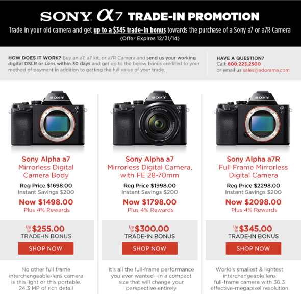 Sony A7 Trade-In Promotion